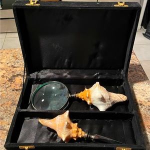 Vintage Seashell Magnifying Glass & Letter Opener Desk Set
